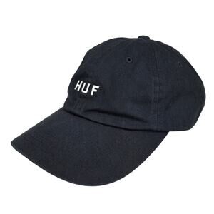 HUF BLACK ADJUSTABLE STRAP BASEBALL 100% COTTON DAD CAP – CLASSIC LOGO – OS